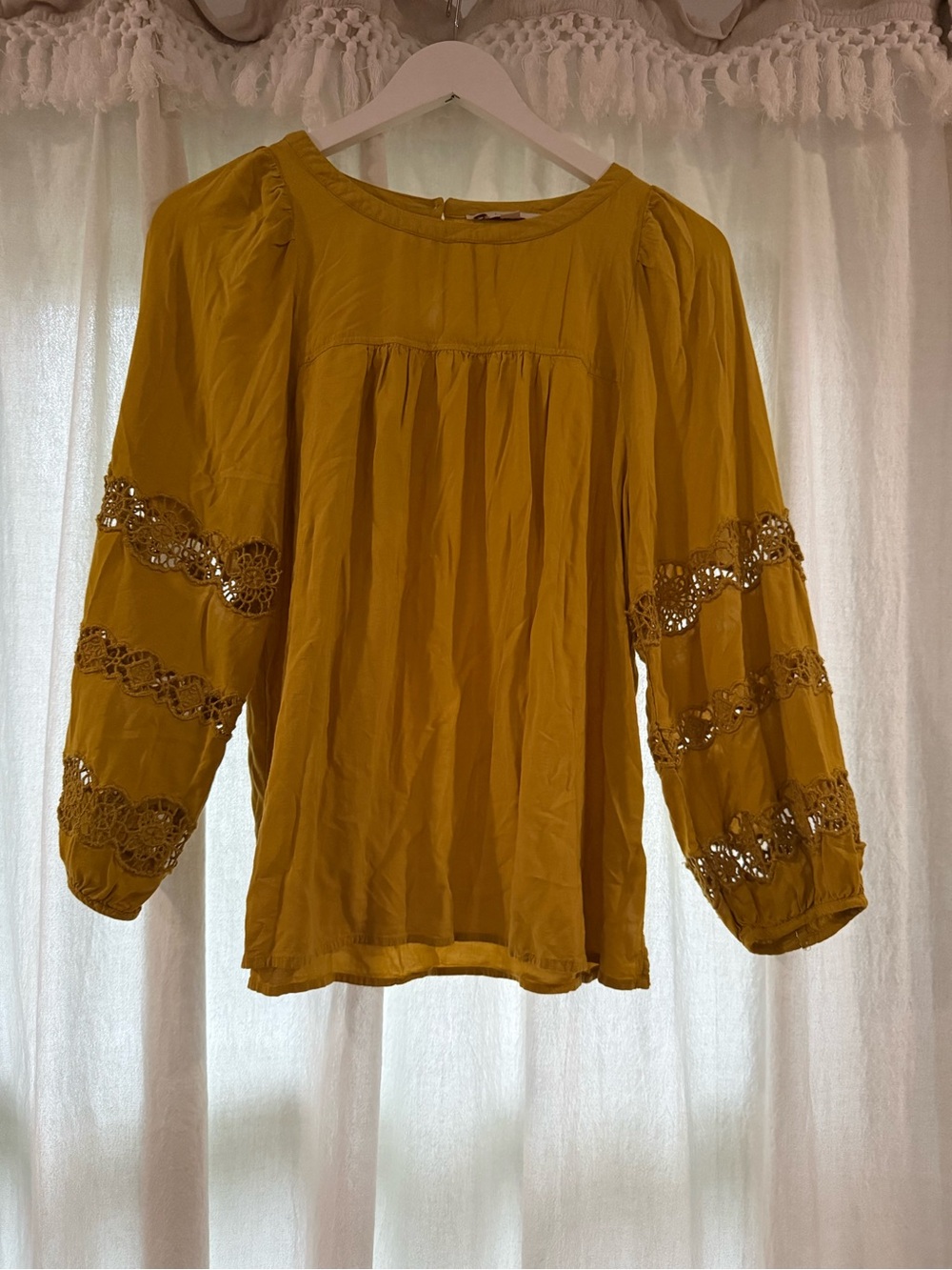 LOFT Mustard Yellow Lace-Trim Peasant Blouse
